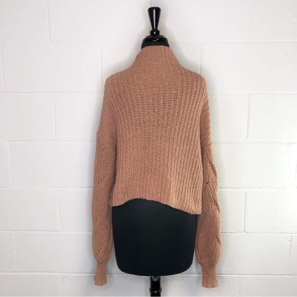 Free People Seasons Change Sweater In Almond Mock Neck Cable Knit - Picture 5 of 10